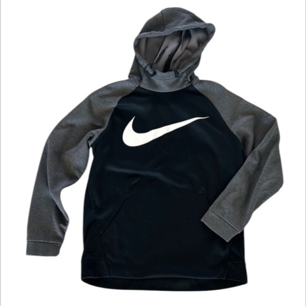 NIKE dri fit black and white swoosh hoodie size medium men's